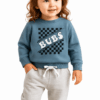Toddler wearing blue BUBS sweatshirt and grey jogger pants, comfy kids tracksuit outfit sold by ActiveKids Kenya