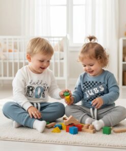 Alternative view of Trendy Toddler Tracksuit – Blue "BUBS" Sweatshirt & Grey Jogger Pants | Comfy Kids Outfit