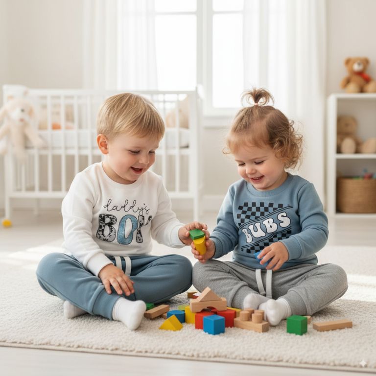 Trendy Toddler Tracksuit – Blue "BUBS" Sweatshirt & Grey Jogger Pants | Comfy Kids Outfit - Image 2