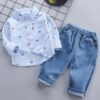 Baby boys car print button-up shirt and denim jogger pants set sold by ActiveKids for online shopping