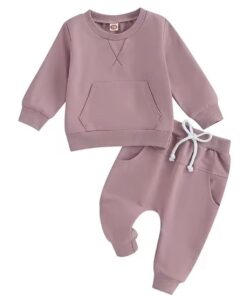 Dusty pink baby tracksuit set with long sleeve sweatshirt and matching jogger pants