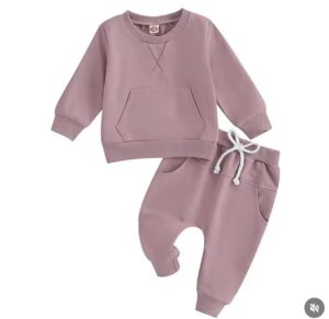 Dusty pink baby tracksuit set with long sleeve sweatshirt and matching jogger pants