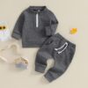ActiveKids baby unisex grey ribbed quarter-zip tracksuit set with matching jogger pants for online shopping