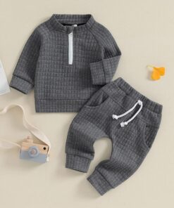 ActiveKids baby unisex grey ribbed quarter-zip tracksuit set with matching jogger pants for online shopping