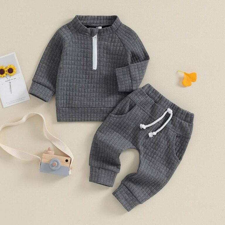 ActiveKids baby unisex grey ribbed quarter-zip tracksuit set with matching jogger pants for online shopping