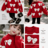 Red bow knit sweater and black pants set as a girls christmas outfit gift, kids clothes Kenya