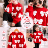 Complete toddler girl outfit set including red bow sweater, black pants and mini pearl handbag, baby shop Kenya
