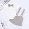 Baby Boy Suspender Outfit Set Nairobi | Activekids Baby Shop Nairobi 17 Baby boy suspender outfit set with white shirt, grey bow tie and grey shorts from ActiveKids baby shop in Nairobi