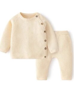 Cream knitted baby outfit set with sweater and pants sold by ActiveKids baby shop in Nairobi