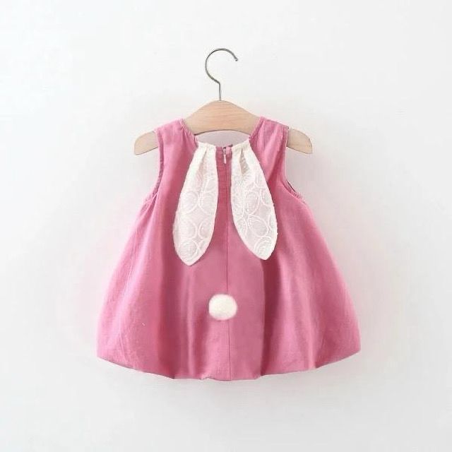 Pink Bunny Girls Dress Nairobi | Cute Baby Girl Dress – Activekids 5 Pink bunny girls dress displayed without a hanger on a white background, available at ActiveKids kids shop in Nairobi.